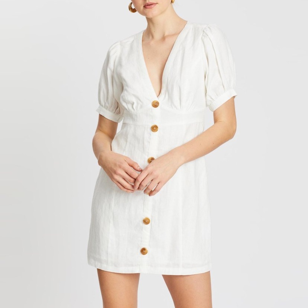 Hansen & Gretel Theodore Mini Dress White Linen - Picture 2 of 6
